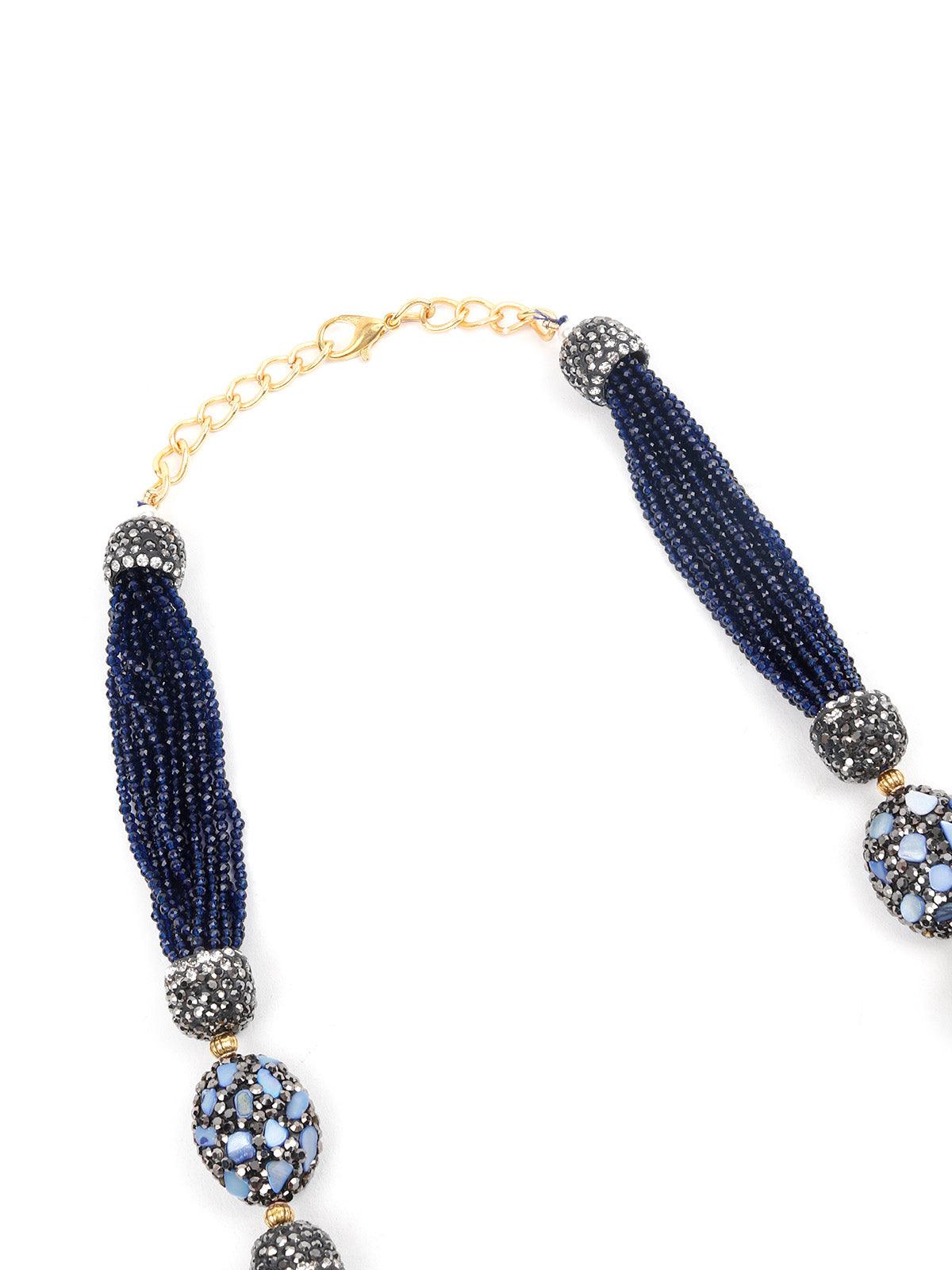 Beaded Necklace With Radhe Krishna locket and earring ( Beads & Metal ) Blue  Colour